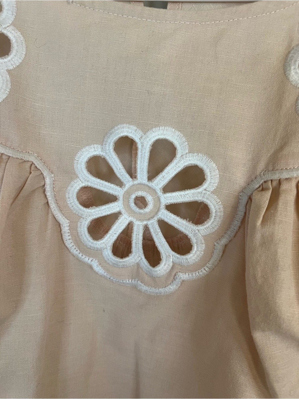 Fate Peach Floral Cutout Linen Blend Flowy Fairy Peasant Blouse - Picture 5 of 7